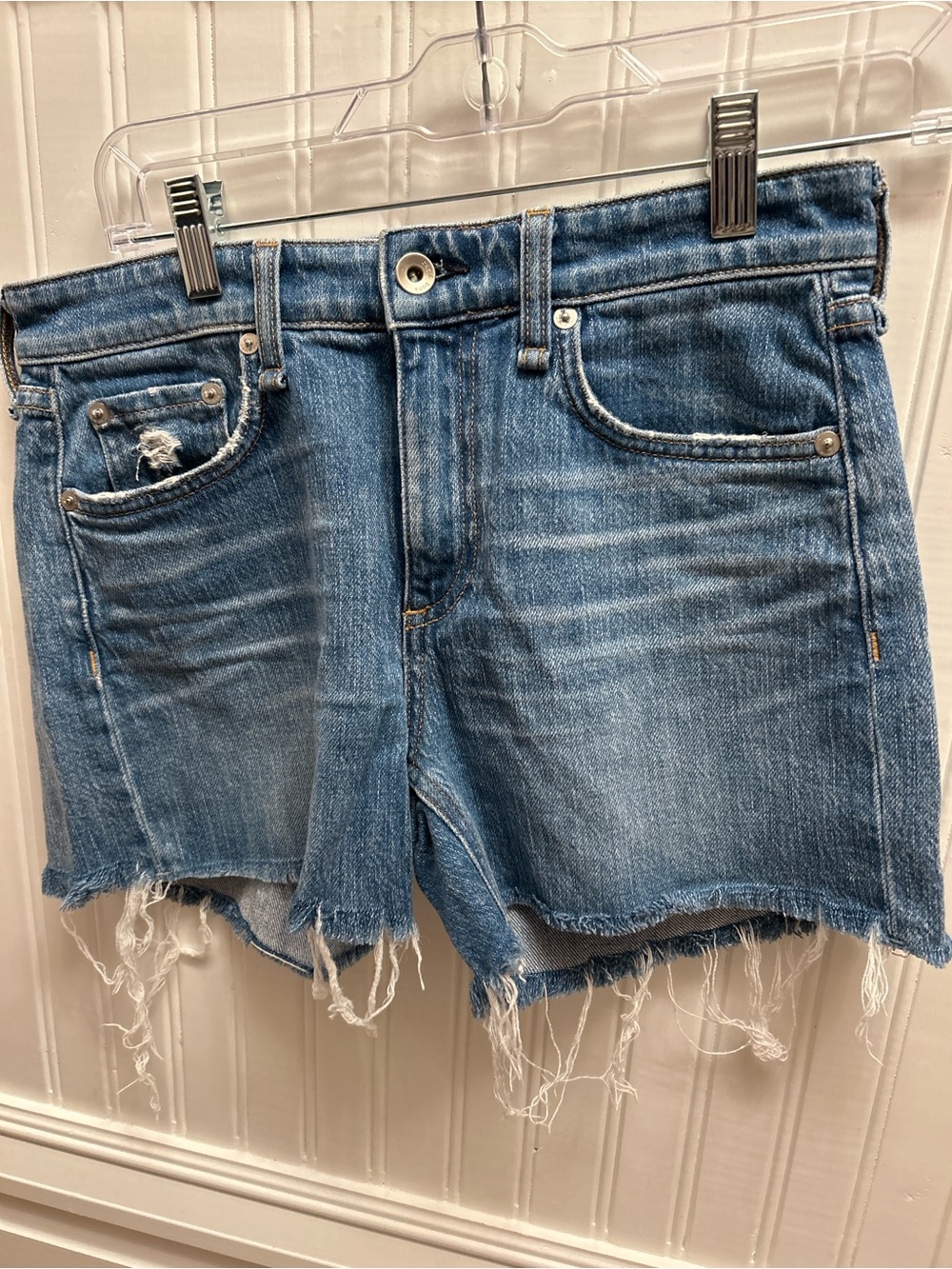 Rag & Bone Dre Low Rise Denim Shorts Distressed Frayed Hem Size 24